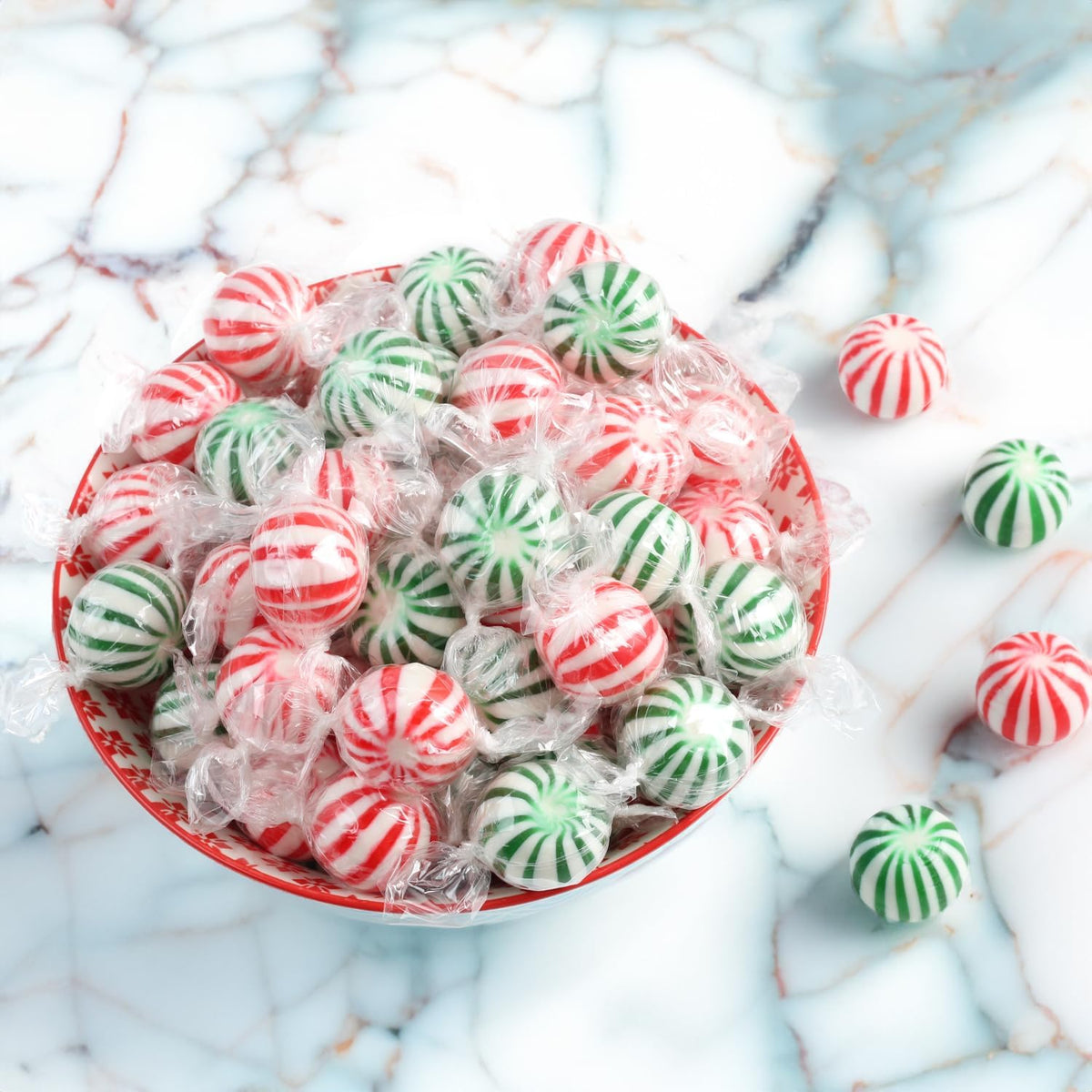 A Great Surprise Jumbo Mint Balls texture close-up highlights candy surface and minty sheen