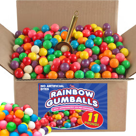 Office breakroom candy bowls filled with rainbow gumballs for guests
