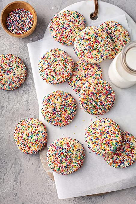 A Great Surprise Rainbow Nonpareil Sprinkles bulk pack for gatherings and catering