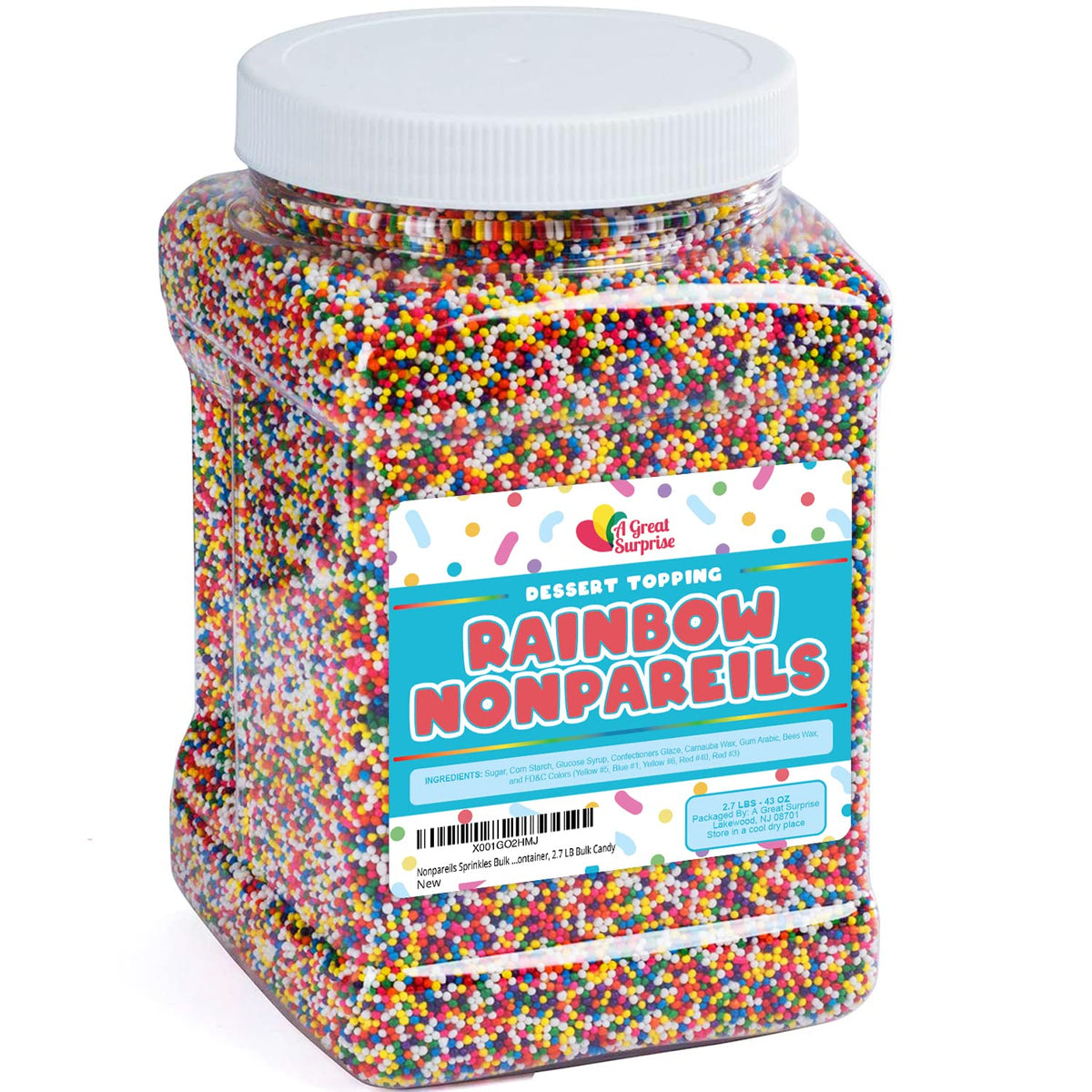 A Great Surprise rainbow nonpareils allergen-label information for safe prep