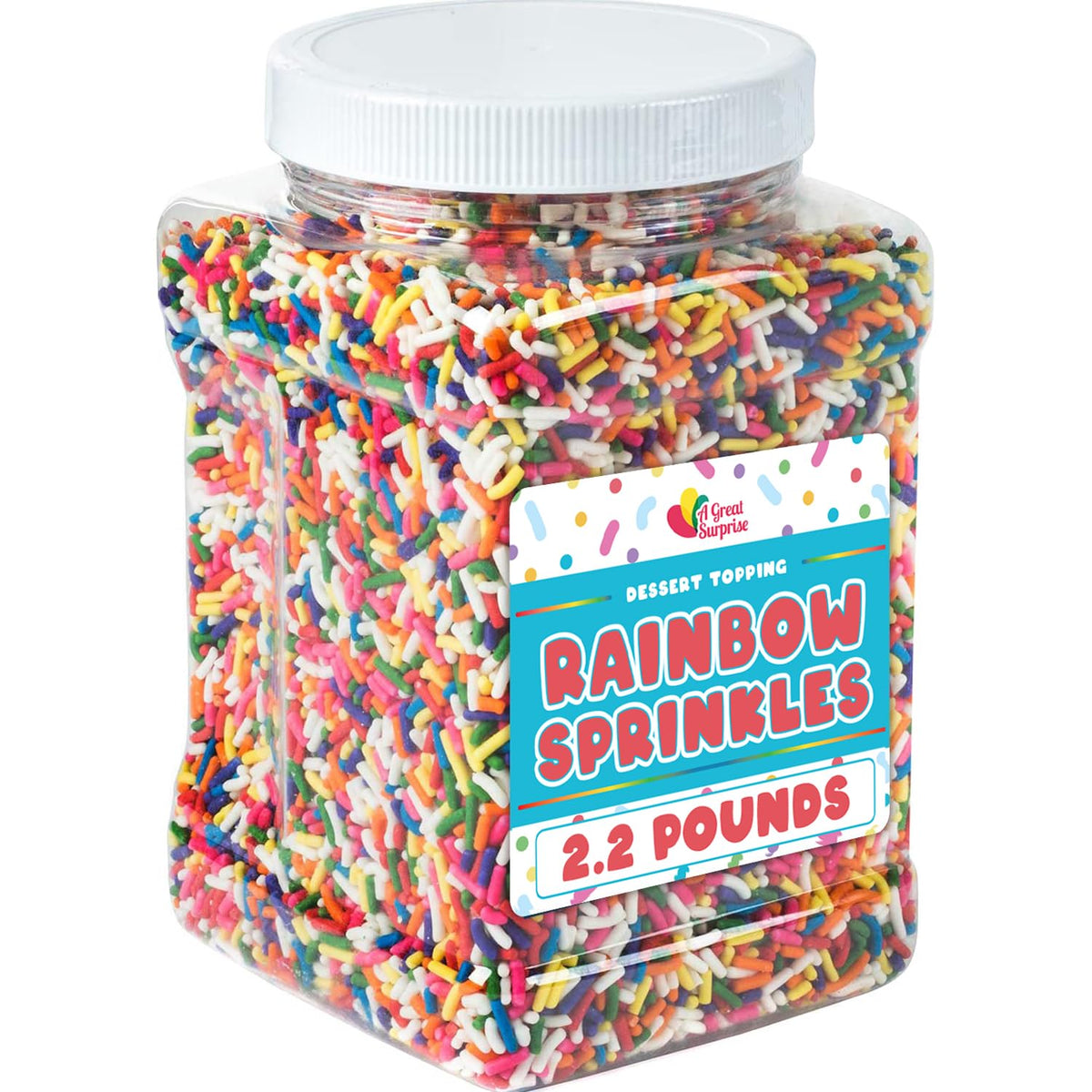 A Great Surprise Rainbow Sprinkles in a 2.2 lb bulk bag for colorful baking