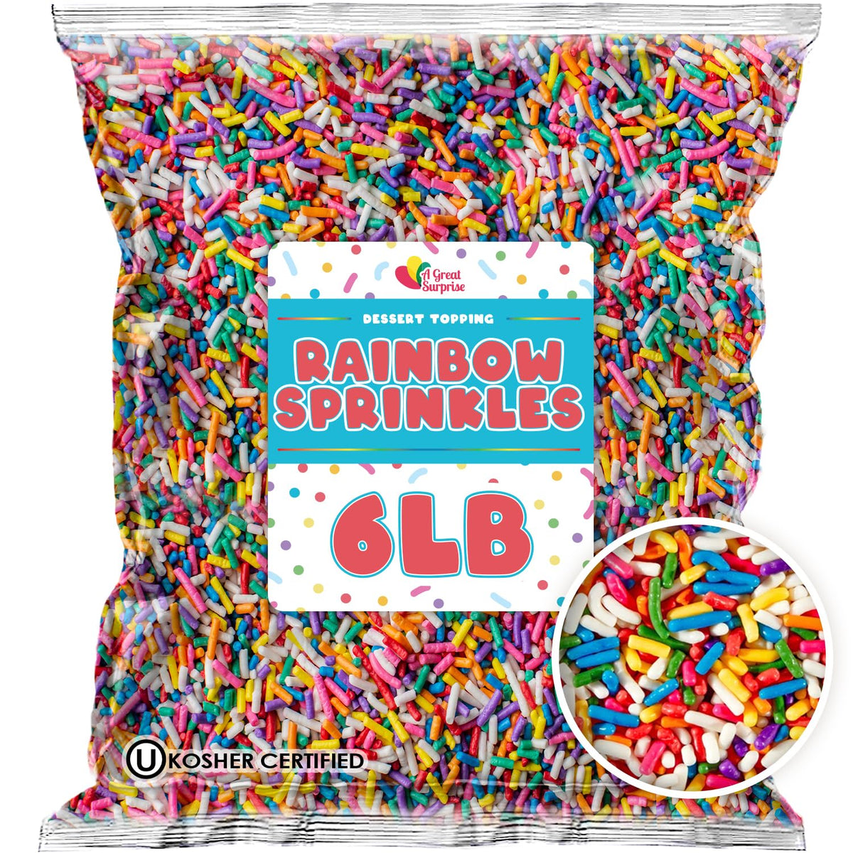 A Great Surprise Rainbow Sprinkles bulk 6 lb pack for colorful desserts