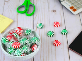 Festive red, white, and green swirl candies ideal for holiday displays.