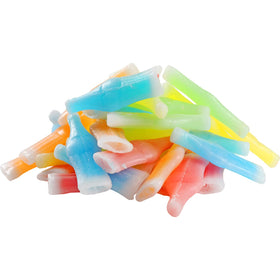 A Great Surprise wax bottle candy Blazin' Blue Raspberry on a vibrant tray for party buffets.