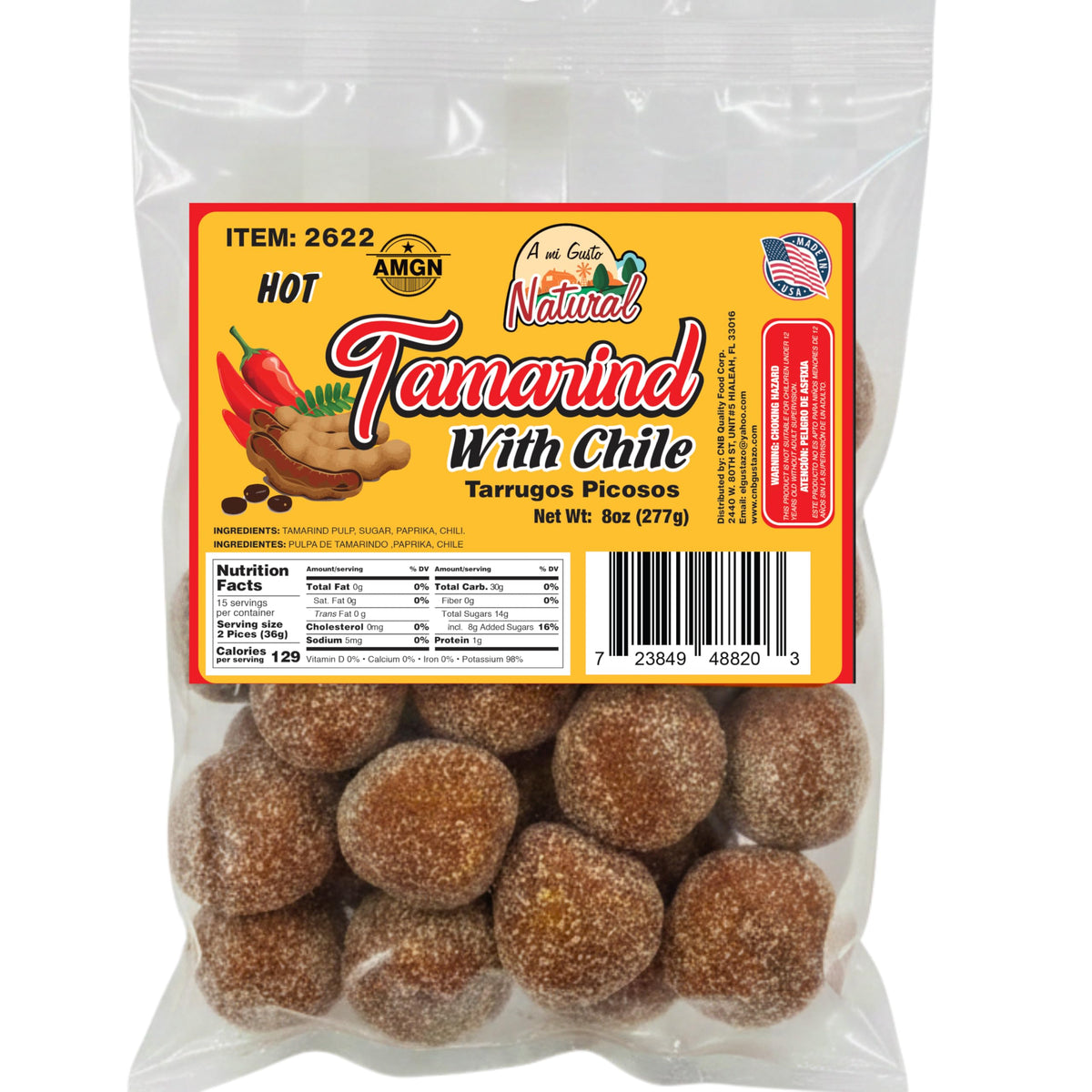 A Mi Gusto Natural Spicy Tamarind Candy Balls packaging, ideal for sharing.