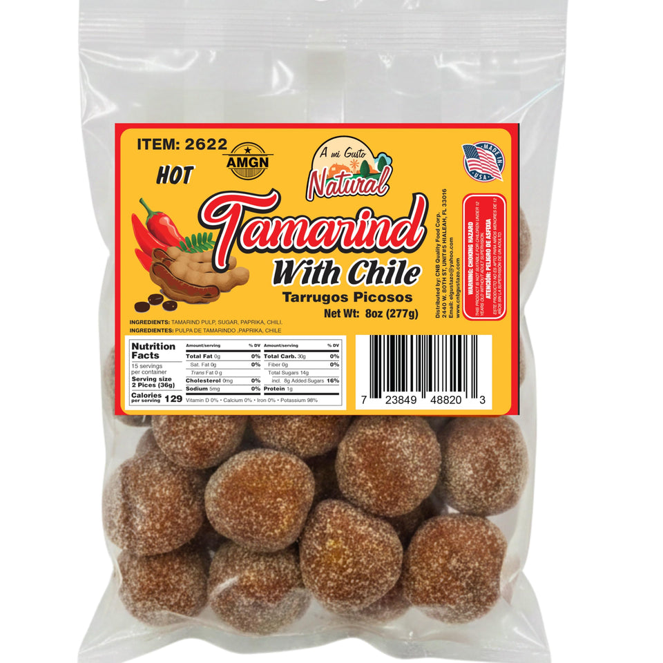 A Mi Gusto Natural Spicy Tamarind Candy Balls packaging, ideal for sharing.