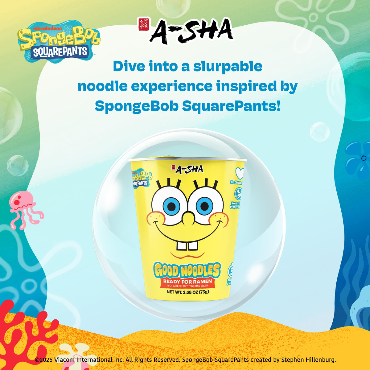 A-Sha Good Noodles SpongeBob serving bowl showcases creamy tonkotsu aroma for a comforting bite.
