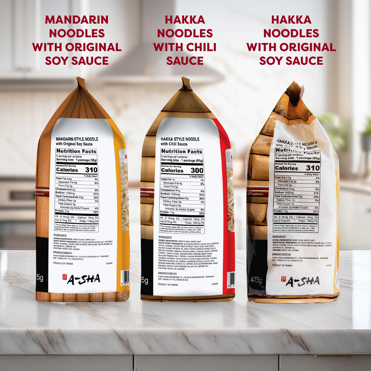 A-SHA Hakka Original noodles pack ideal for stir-fries with colorful veggies.