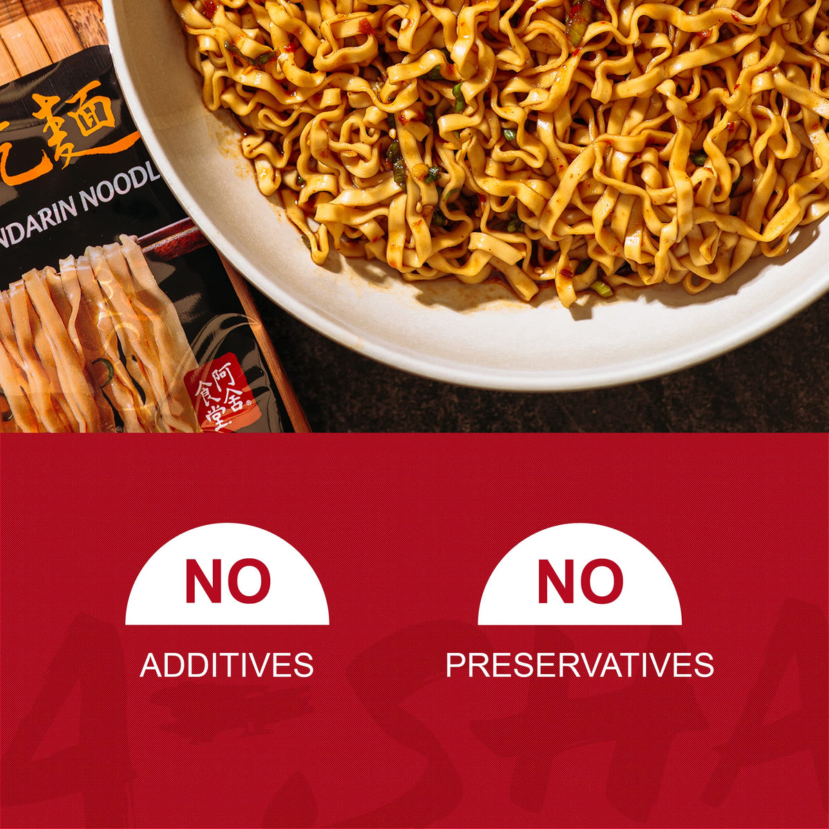A-SHA drained noodles with sauce packet ready for pairing.