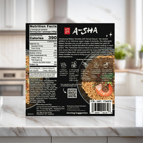 Close-up of A-Sha Meteor Noodle packaging showing the 12-pack.