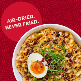 A-Sha noodles highlight 11g protein per serving for plant-based meals.