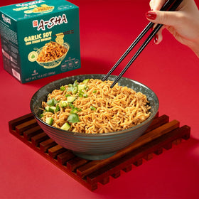 A-Sha Spicy Dan Dan noodles packet with bold sauce.