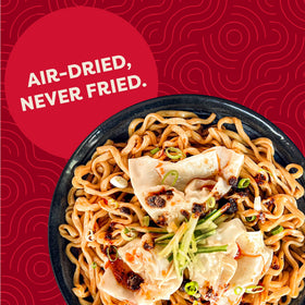 A-Sha vegan noodle ingredients label highlights plant-based protein.