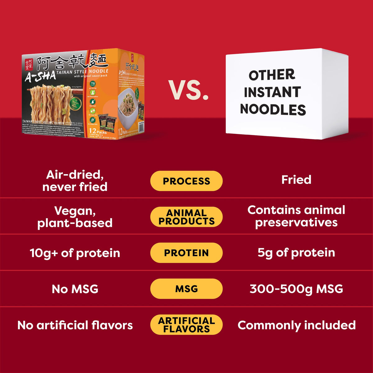 A-SHA vegan no MSG logo on packaging.