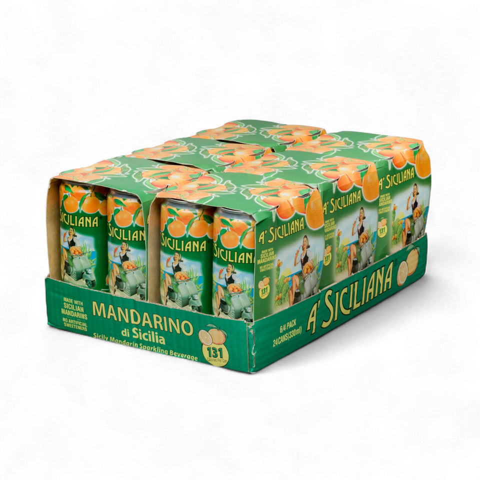 A' Siciliana Mandarino sparkling can art highlights bright citrus flavor for on-the-go refreshment.