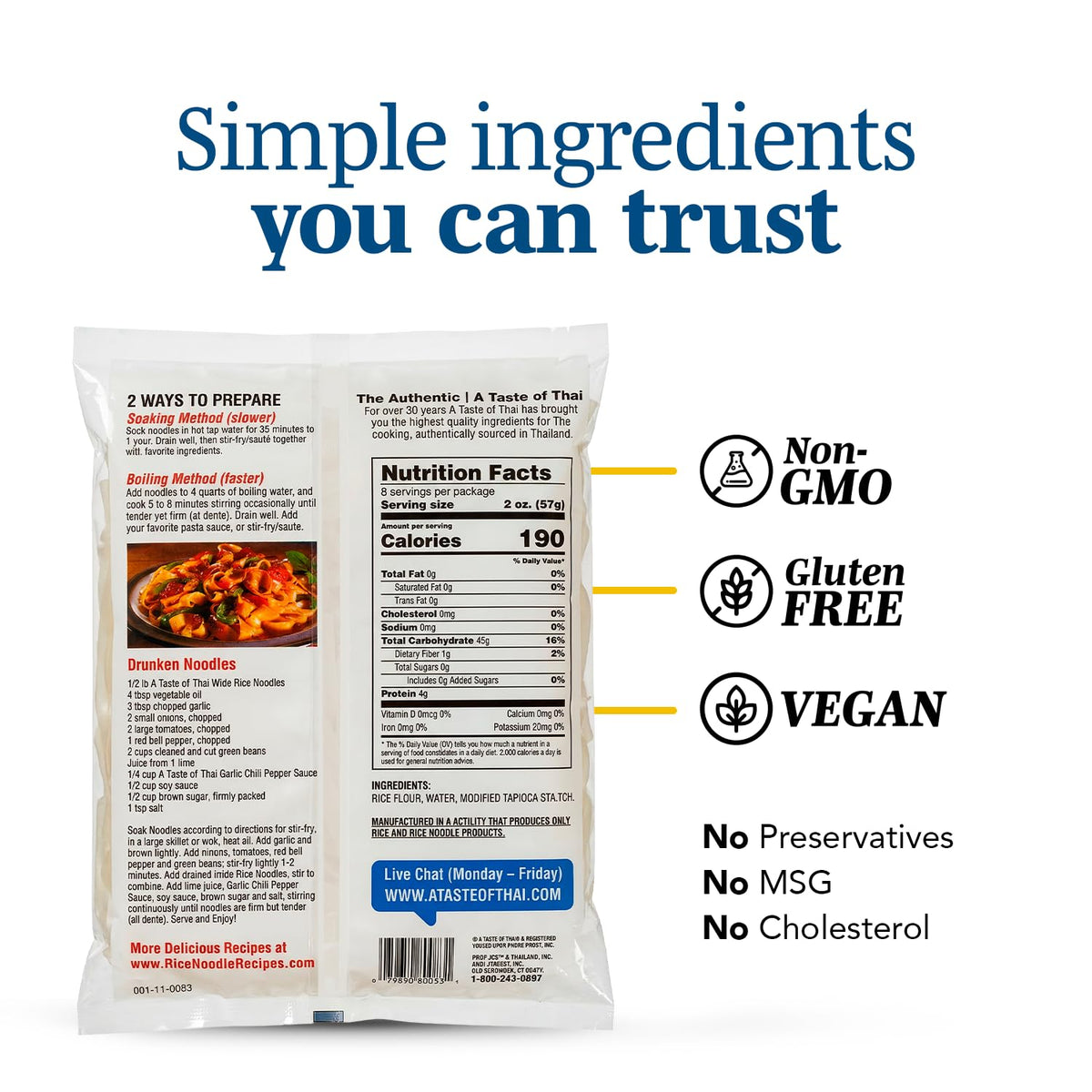 A Taste of Thai fettuccine rice noodles broad ribbons for hearty stir-fries