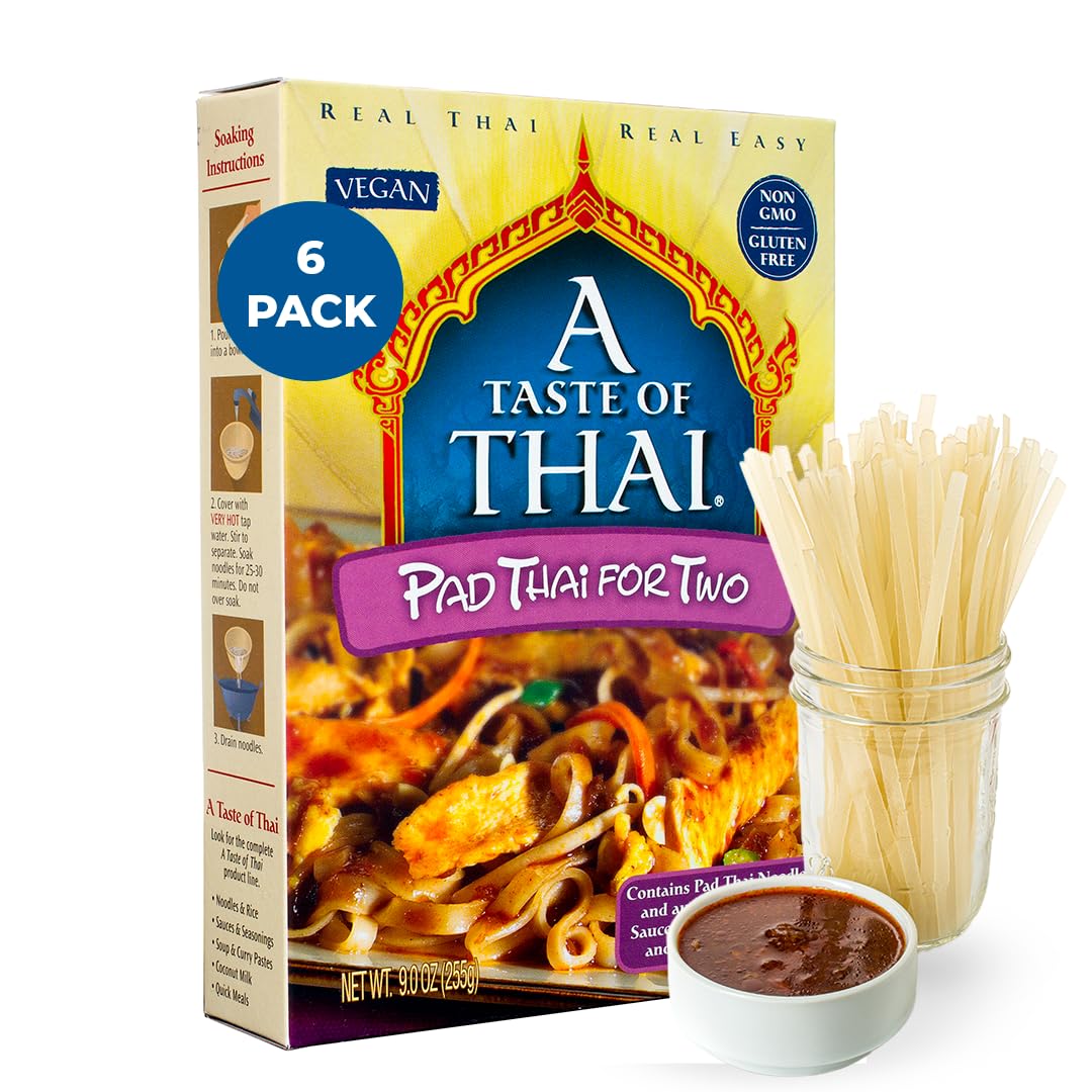 A Taste of Thai Pad Thai rice noodles pack-6 front view, ideal for quick authentic stir-fries.