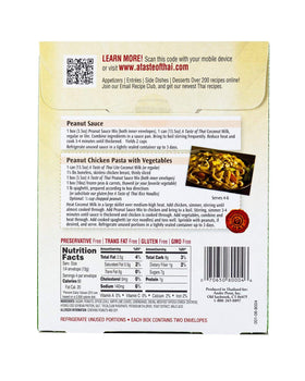 A Taste of Thai peanut sauce packets side view ideal for pantries and quick dinners.