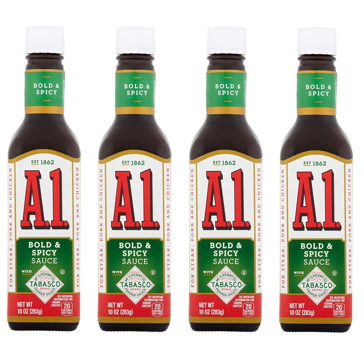 A.1 Bold & Spicy Sauce bottle front with Tabasco twist and tomato sweetness.