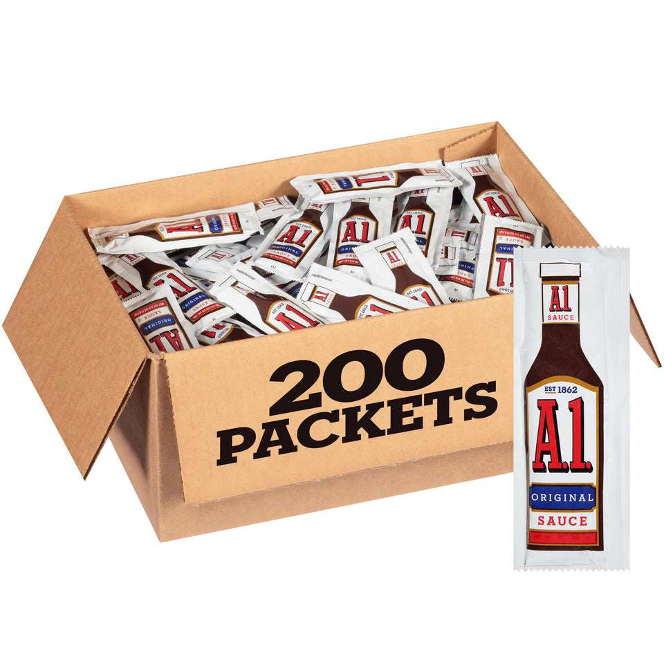 A1 Original Sauce single-serve packets for quick flavor add-on in dining settings.