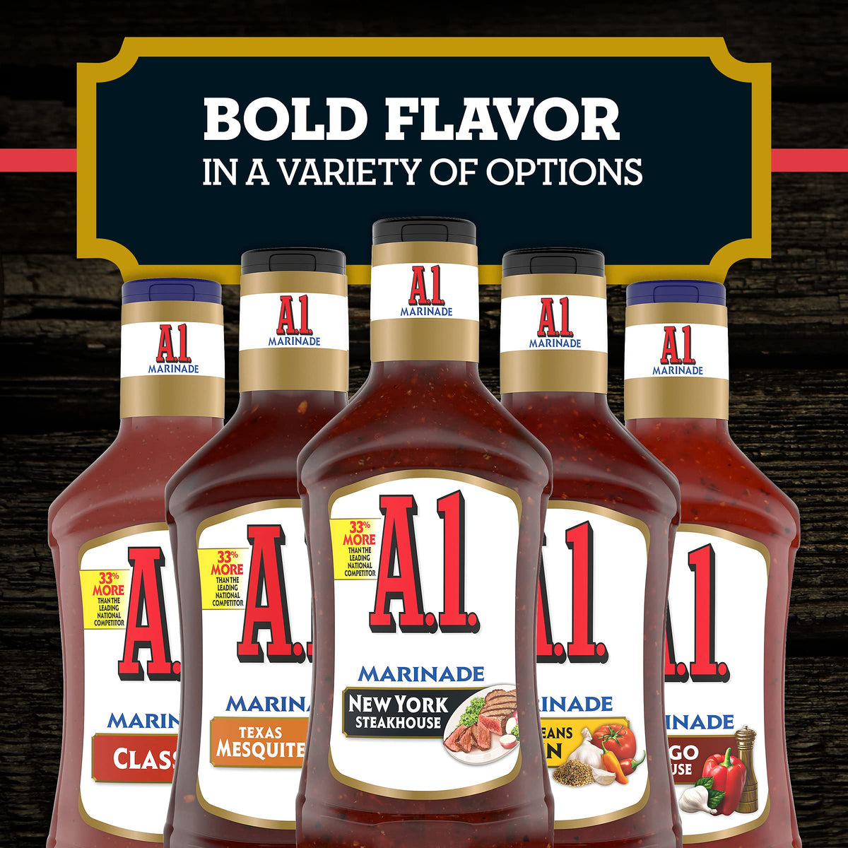 A.1. Steakhouse New York Marinade on the grill for a tasty sear aroma.