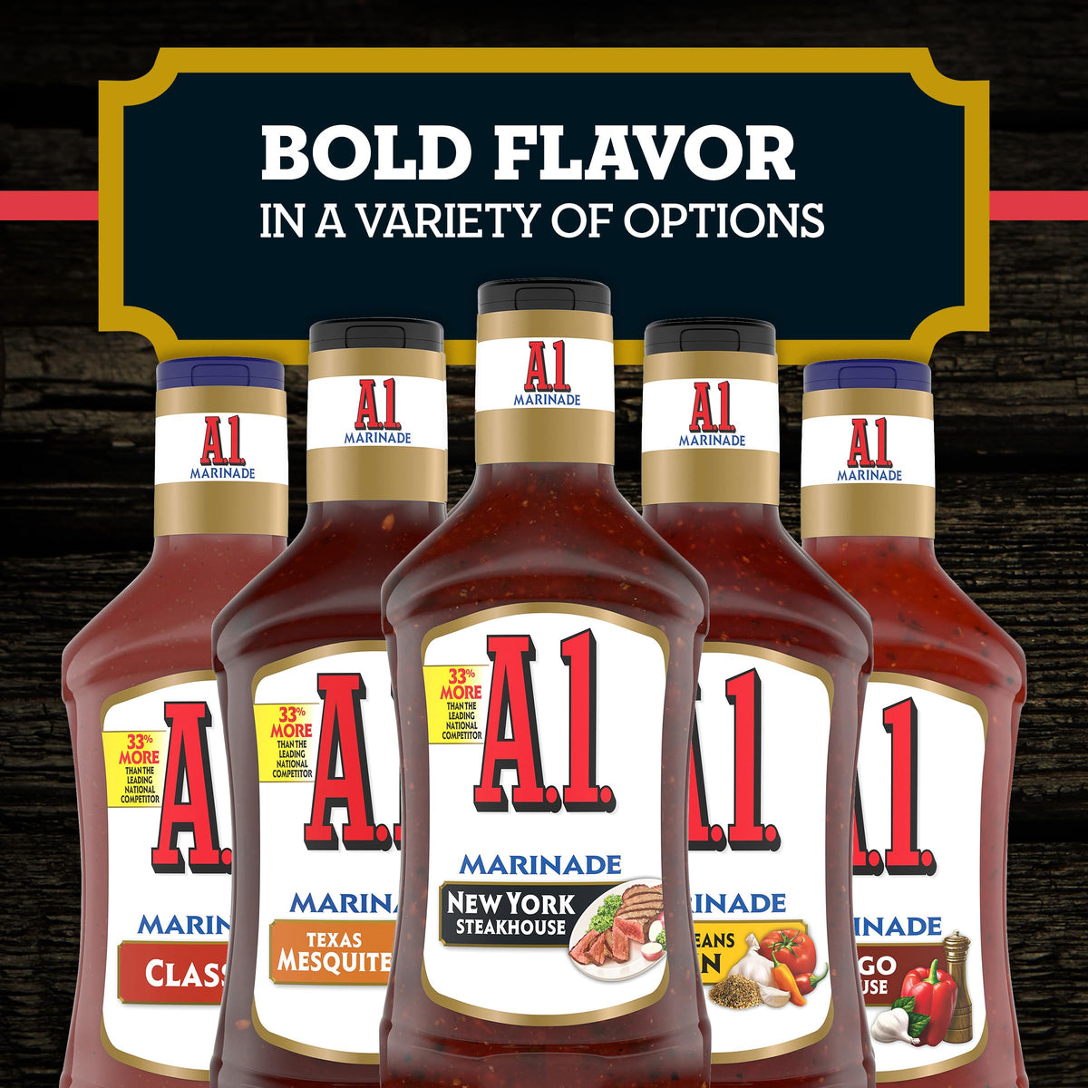 A.1. Steakhouse New York Marinade ready-to-pour from the squeeze bottle.
