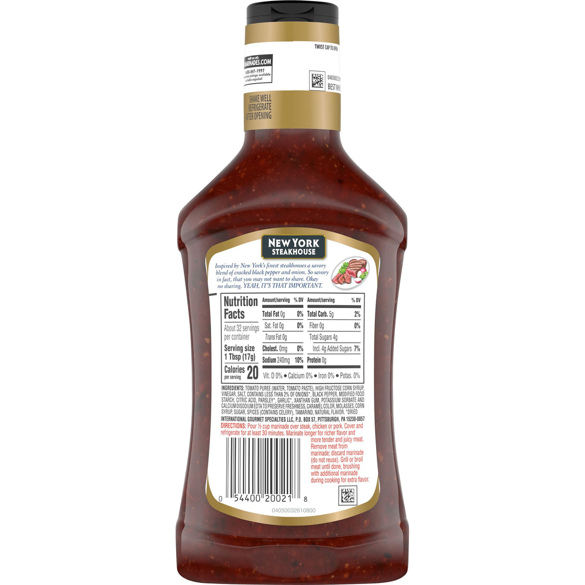 A.1. Steakhouse New York Marinade stored in refrigerator after opening for best quality.