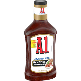 A.1. Steakhouse New York Marinade served with vegetables for enhanced flavor.