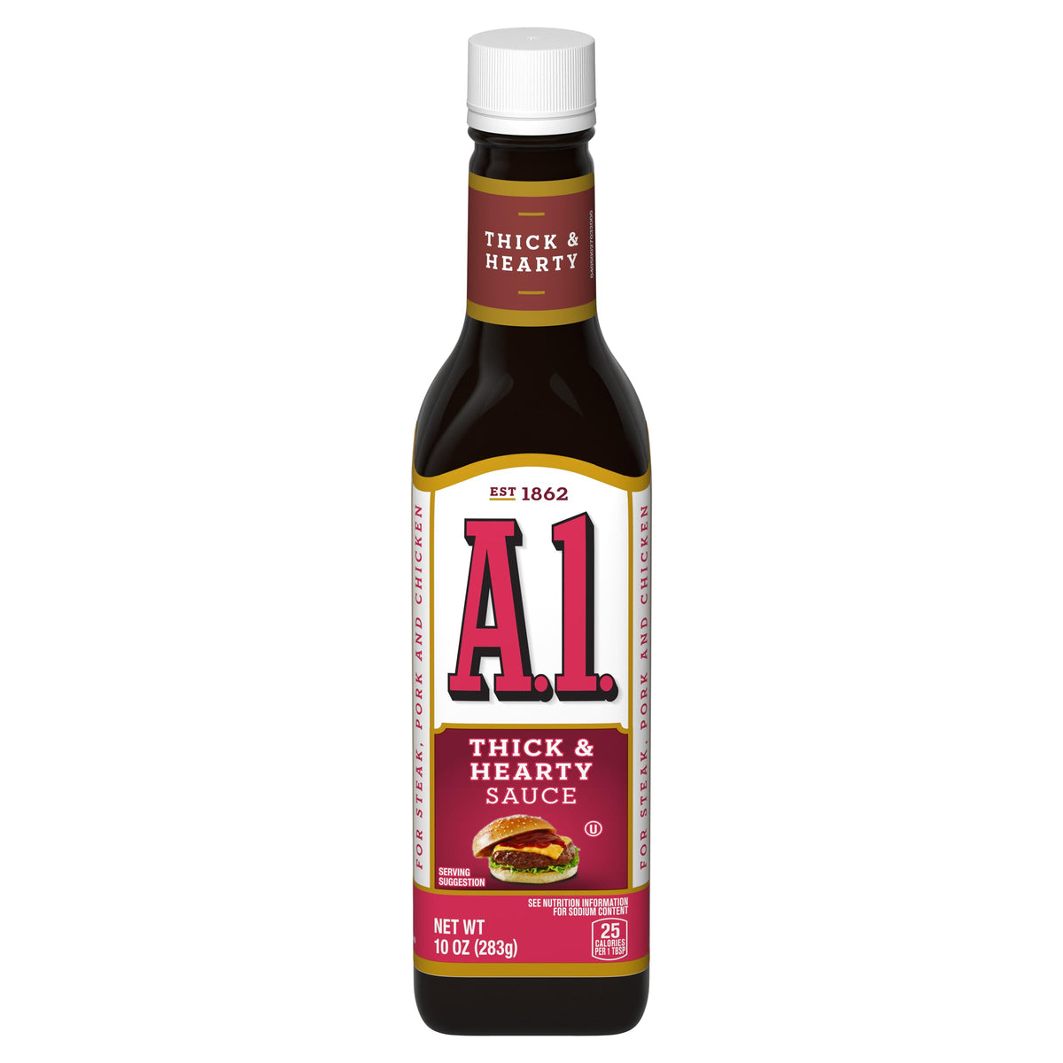 A.1 Thick & Hearty Steak Sauce bottle front shows bold grilling flavor.