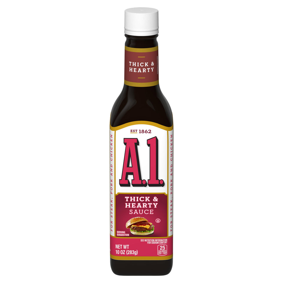 A.1 Thick & Hearty Steak Sauce bottle front shows bold grilling flavor.