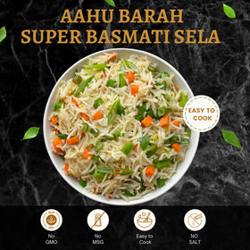 Aahu Barah Basmati Sela rice served in a biryani plate with aroma.