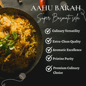 Aahu Barah Basmati Sela rice in a steaming bowl highlighting fluffy texture.
