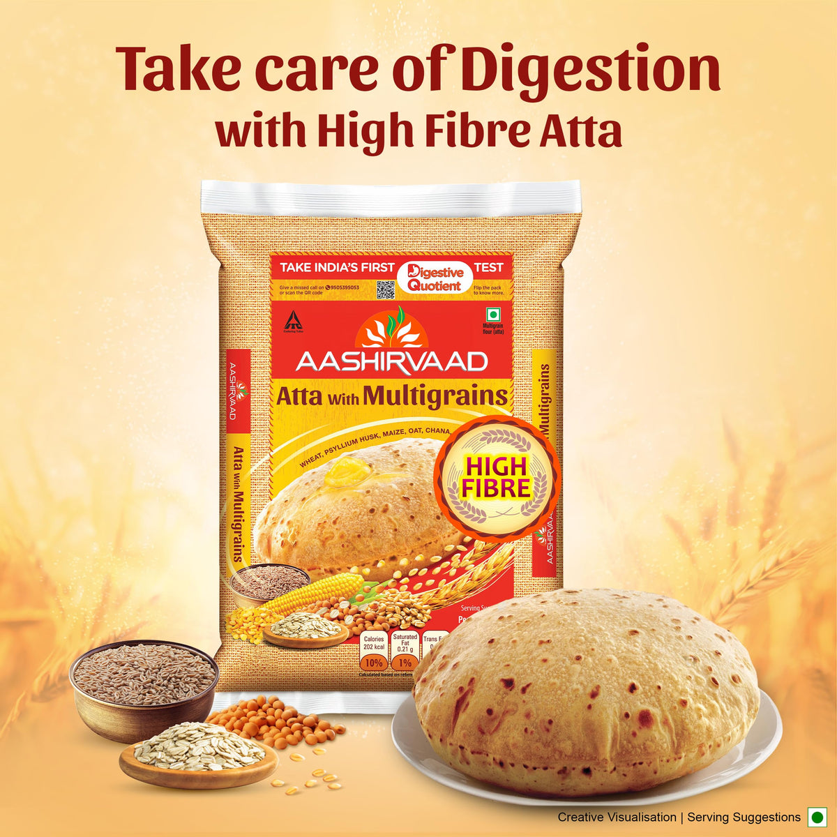 Aashirvaad Atta multi-grains dough-ball ready for soft rotis.