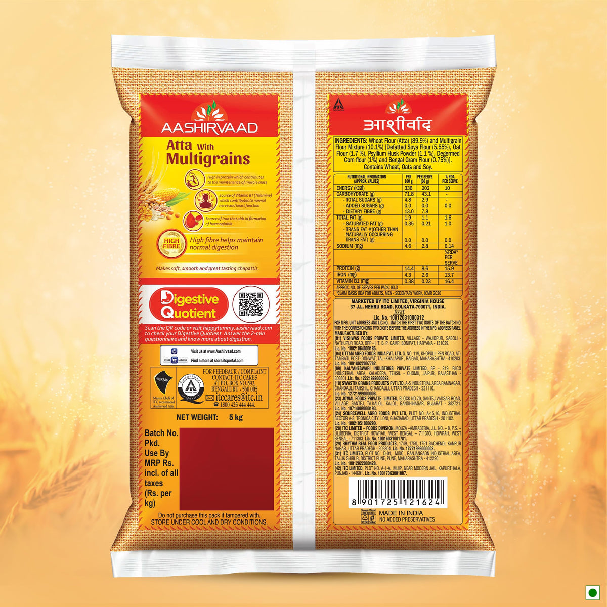 Aashirvaad Atta with Multi Grains home-baking setup showing wholesome meals.
