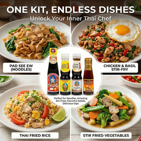 Abalone Premium Fish Sauce bottle delivers bright aroma for Thai dishes.