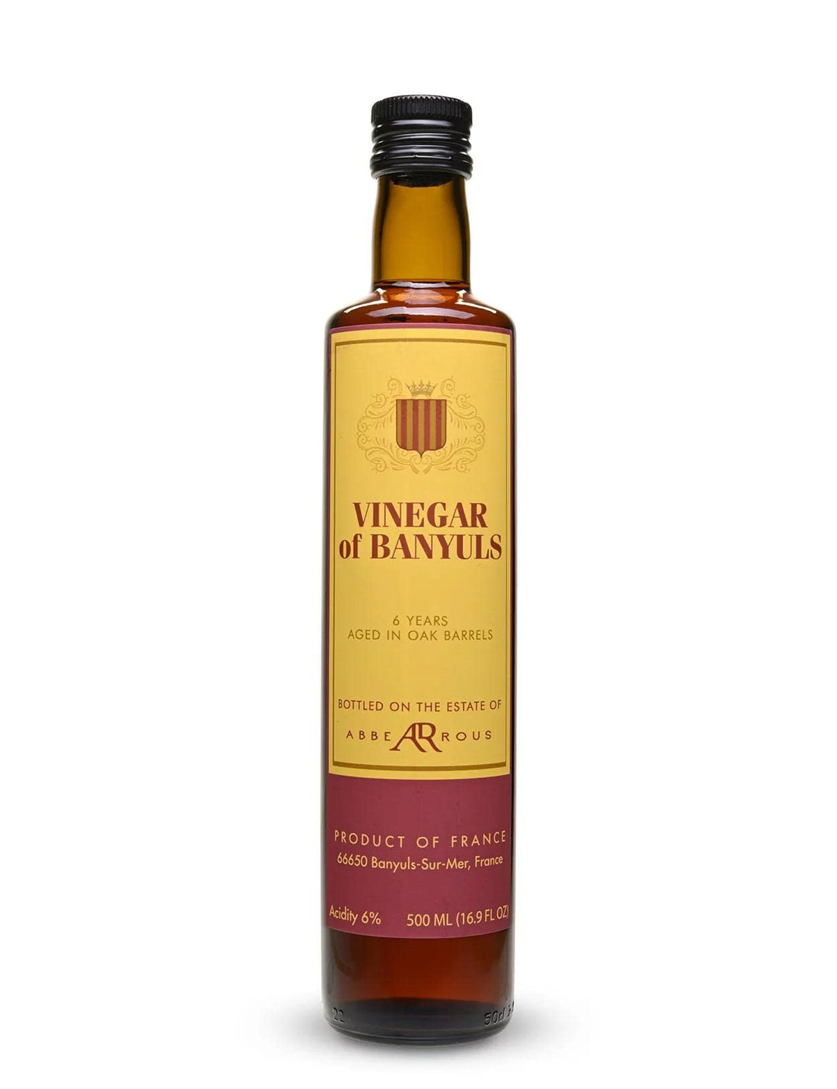 Abbe Arrous La Cave De Labbe Rous aged Banyuls vinegar bottle shows artisanal craft for refined cooking.