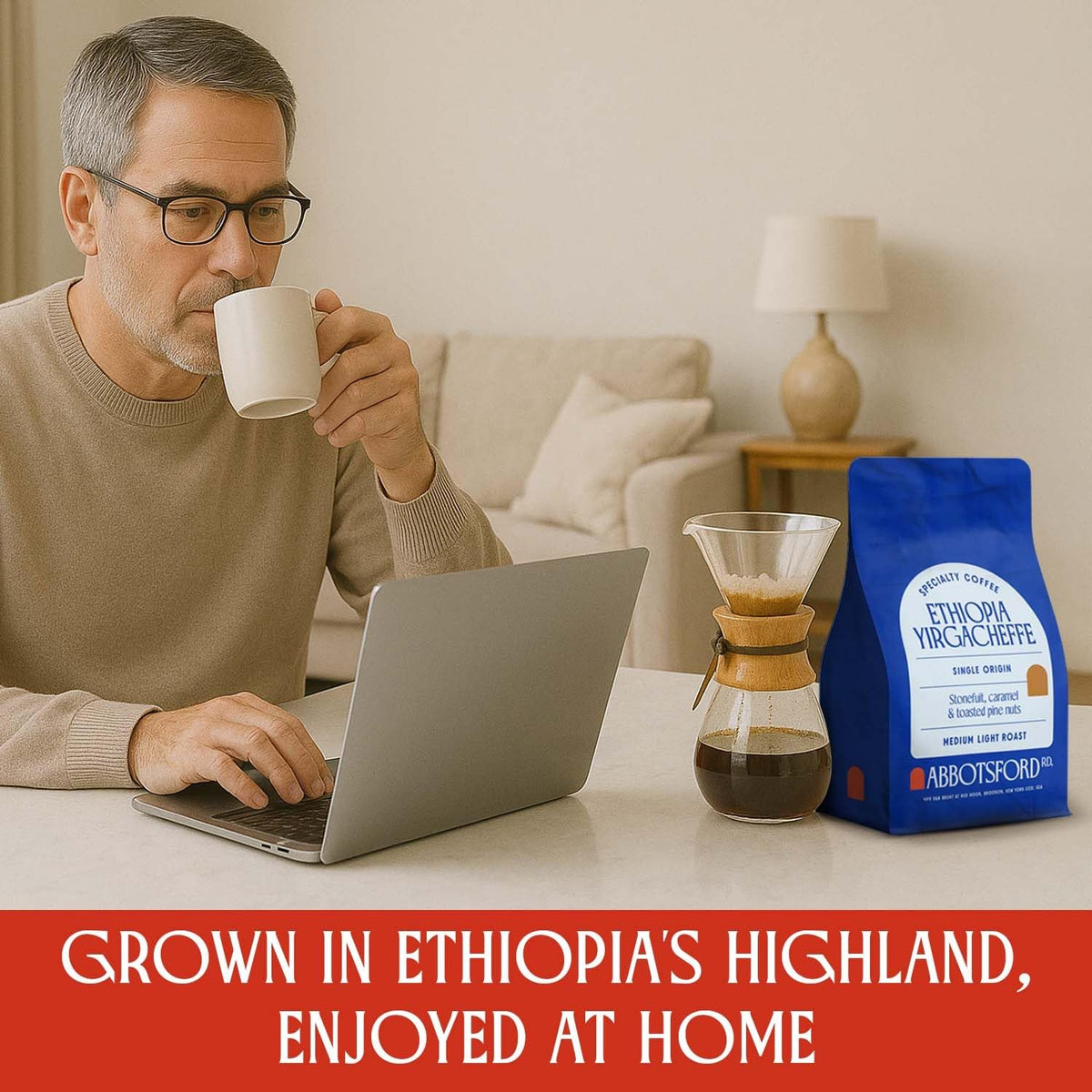 Abbotsford Road Ethiopia Yirgacheffe aroma creates inviting breakfast or afternoon ritual.