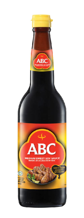 ABC Indonesian Sweet Soy Sauce bottle boosts marinades with rich umami for stir-fries.