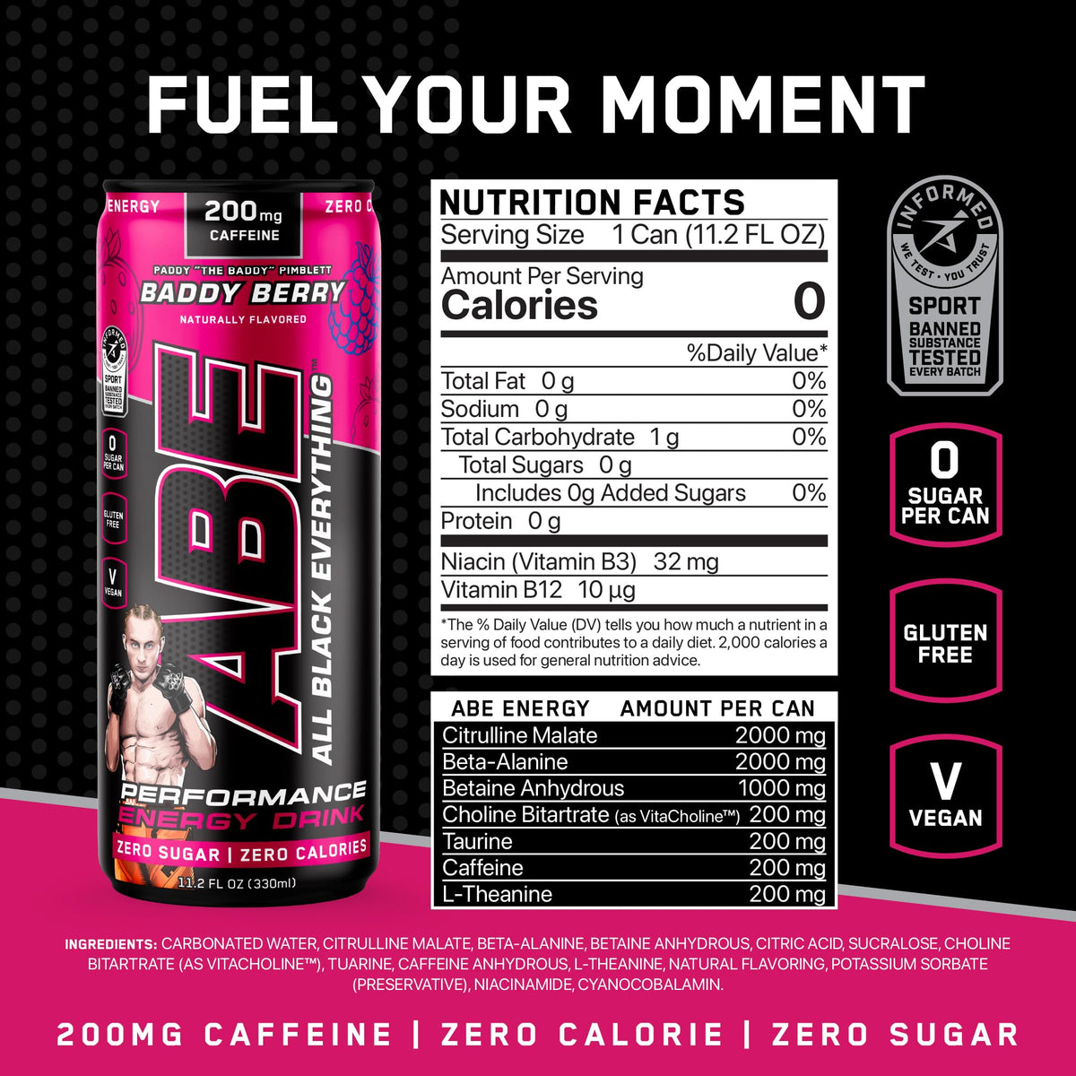ABE All Black Everything bottle being poured for pre-workout energy and focus