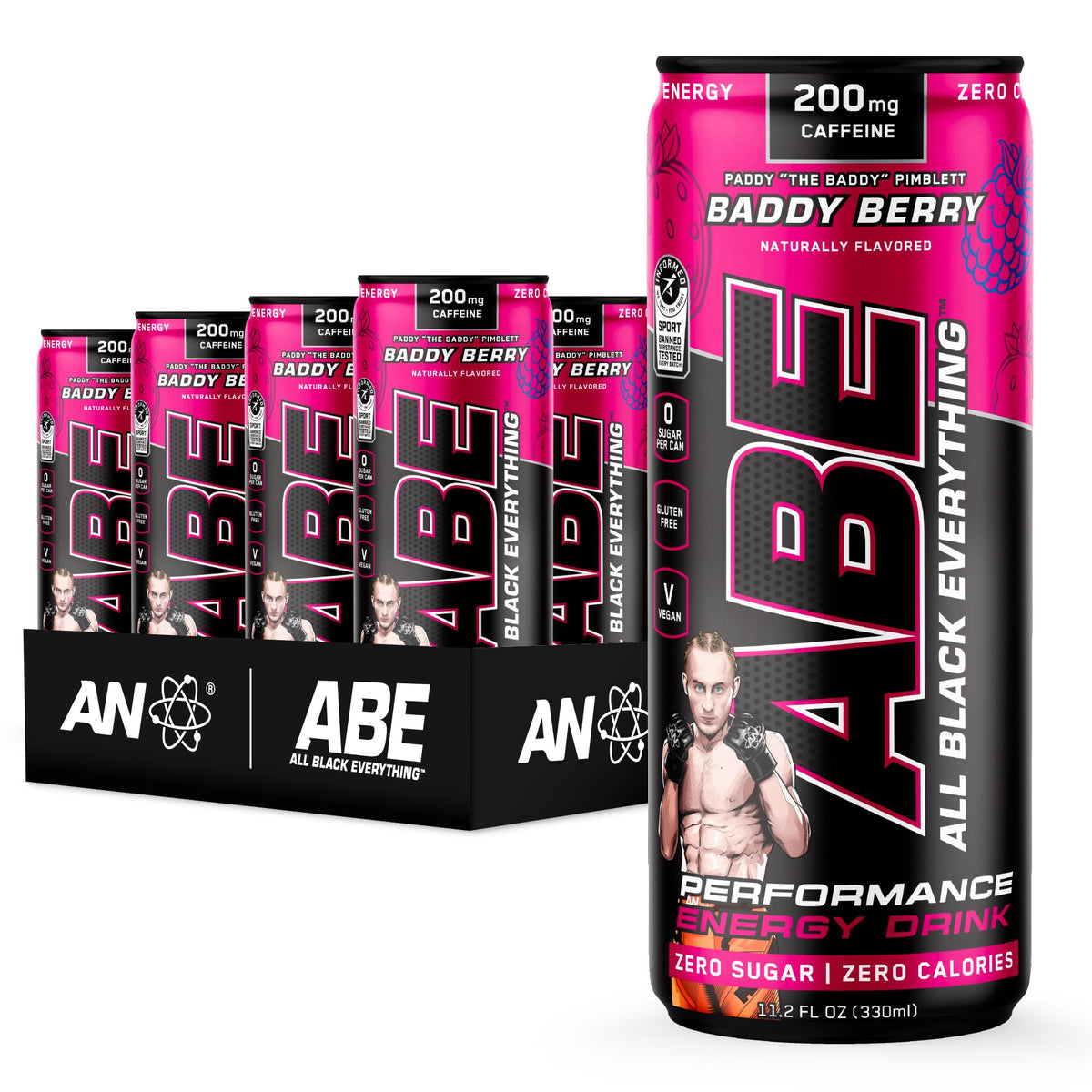 ABE All Black Everything can front view with zero calories and bold Baddy Berry flavor