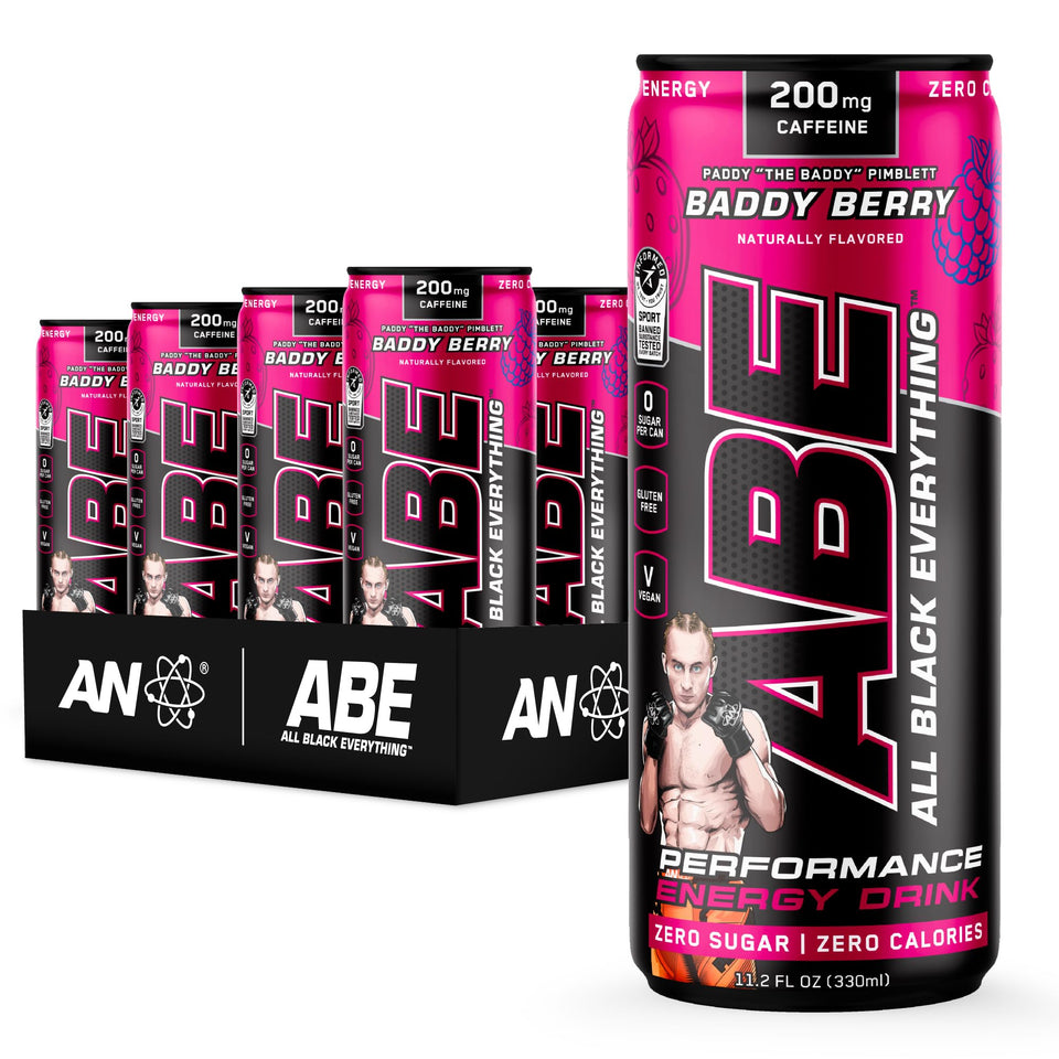 ABE All Black Everything can front view with zero calories and bold Baddy Berry flavor