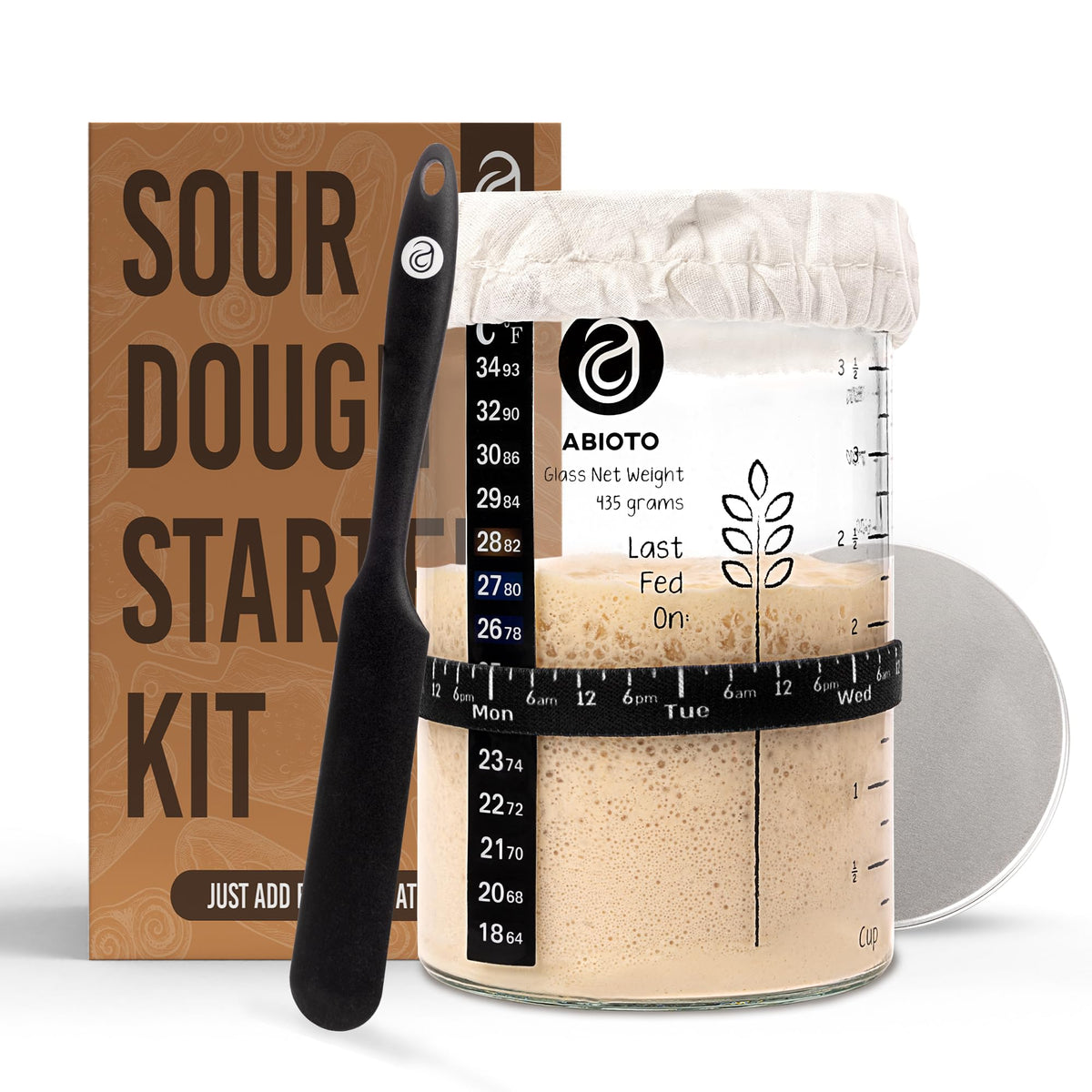ABIOTO sourdough starter jar 34oz, clear glass for easy monitoring