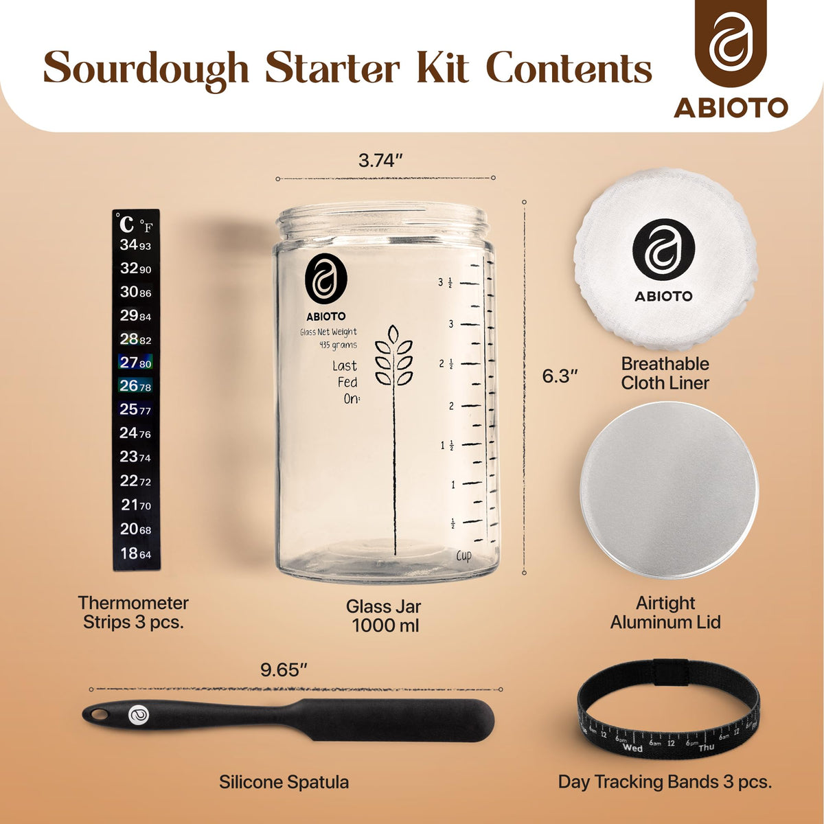 ABIOTO sourdough starter jar with metallic lid for secure storage