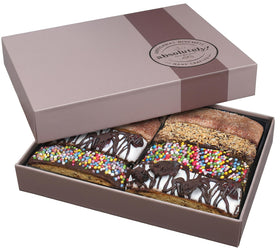 Absolutely biscotti gift box with chocolate coatings offers a festive treat for chocolate lovers.
