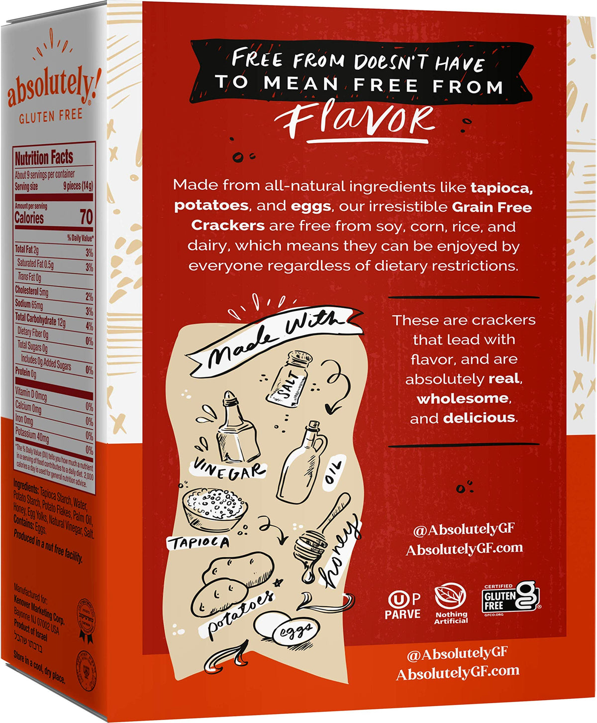 Absolutely Gluten Free original crackers ready to serve with dips or toppings
