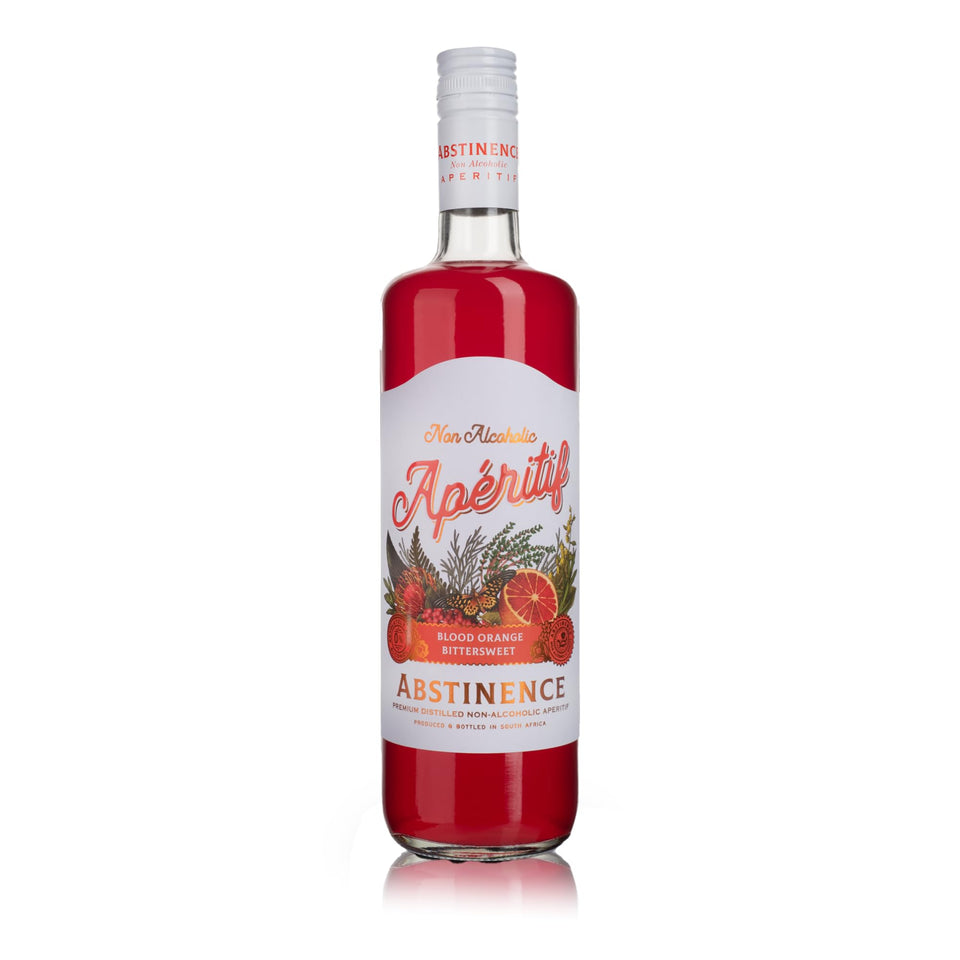 Abstinence Blood Orange Aperitif bottle displayed for zero-proof entertaining.