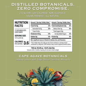 Abstinence Cape Agave ingredients display highlighting botanicals and agave notes.