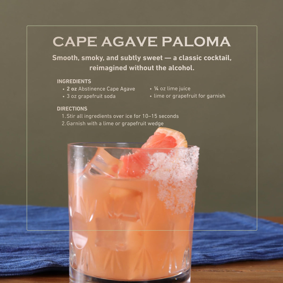 Abstinence Cape Agave served neat over ice for refined sipping.