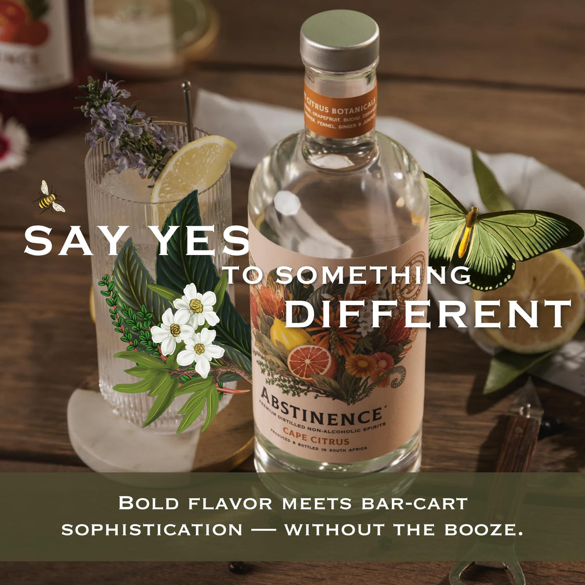Close-up of Abstinence Cape Citrus botanicals highlighting South African flavors
