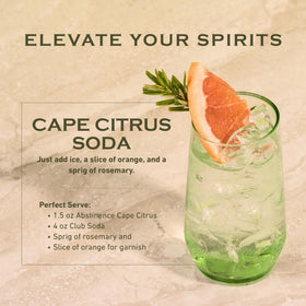 Abstinence Cape Citrus label detail emphasizing zero sugar and no alcohol